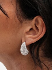Mood Silver Tone Crystal Dome Hoop Earrings - Image 3 of 4
