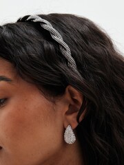 Mood Silver Tone Crystal Dome Hoop Earrings - Image 4 of 4
