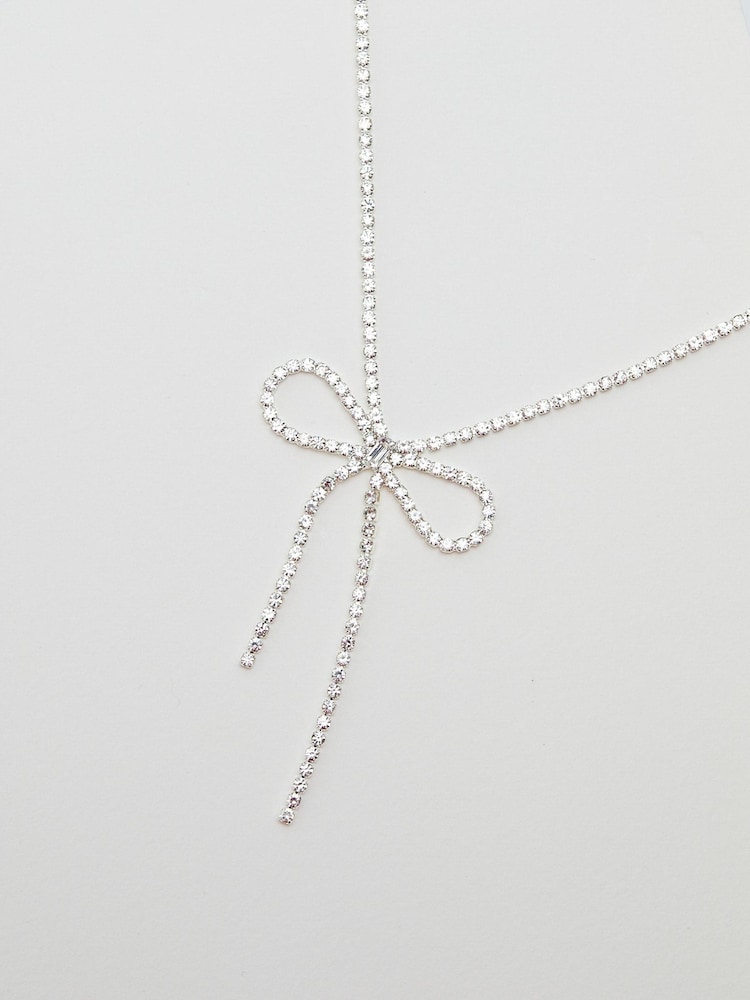 Mood Silver Tone Bow Short Necklace - Image 2 of 5