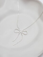 Mood Silver Tone Bow Short Necklace - Image 3 of 5