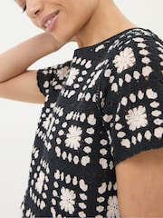 FatFace Black Mono Crochet Patchwork T-Shirt - Image 3 of 5