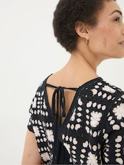FatFace Black Mono Crochet Patchwork T-Shirt - Image 4 of 5