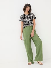 FatFace Demi Green Linen Cargo Trousers - Image 1 of 4