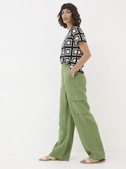 FatFace Demi Green Linen Cargo Trousers - Image 2 of 4