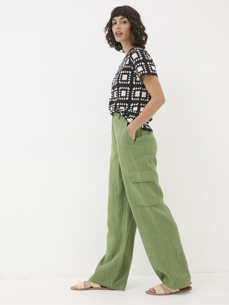FatFace Demi Green Linen Cargo Trousers - Image 2 of 4