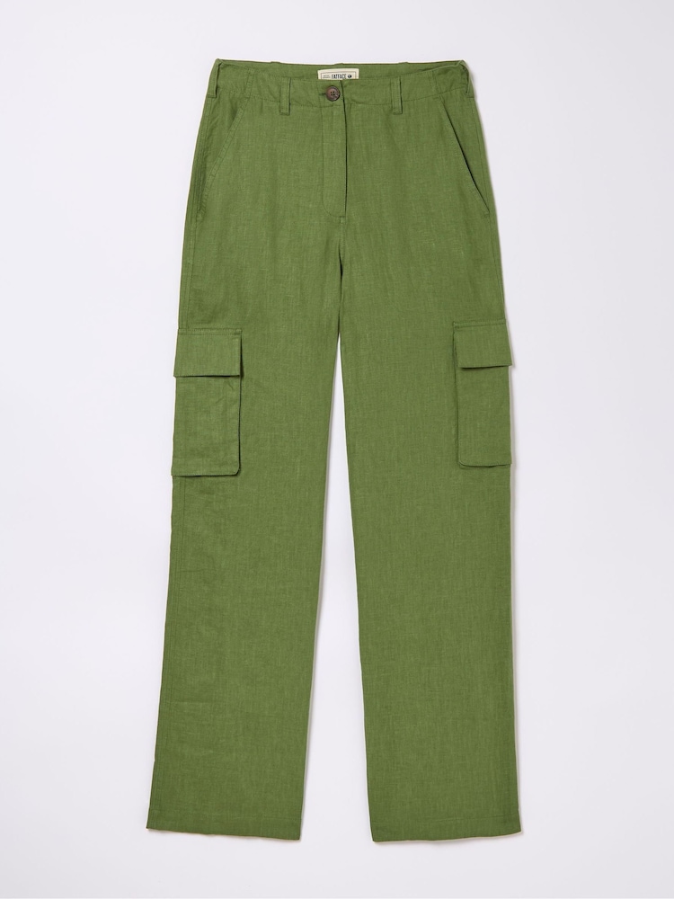 FatFace Demi Green Linen Cargo Trousers - Image 4 of 4