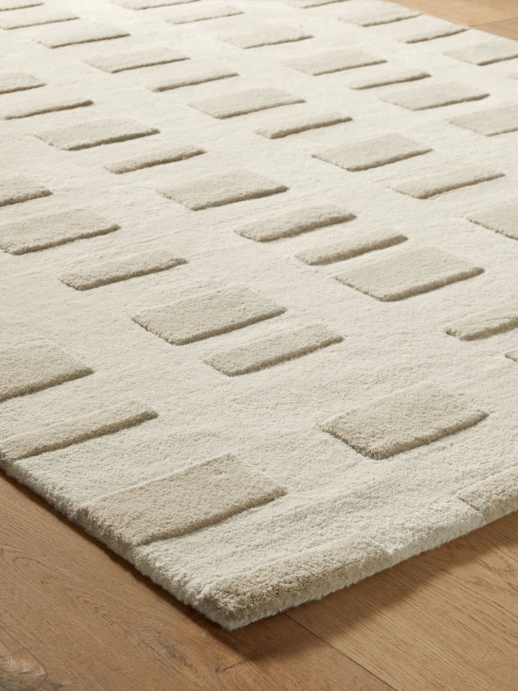 Jasper Conran London Cream Checkerboard Tufted Wool Rug - Image 2 of 4