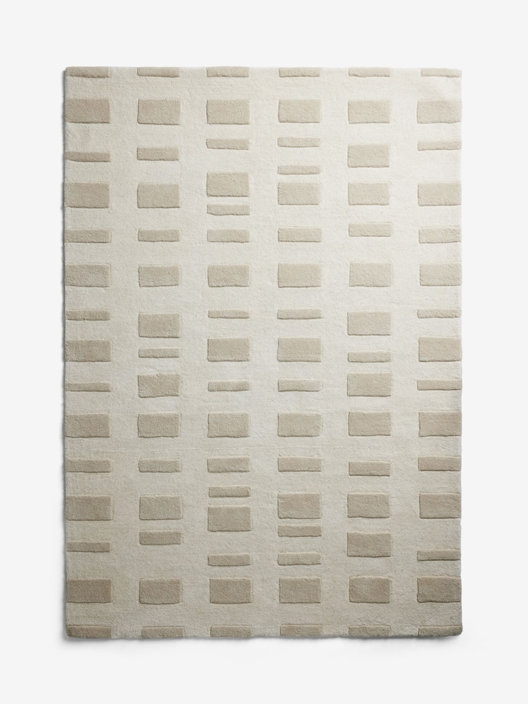 Jasper Conran London Cream Checkerboard Tufted Wool Rug - Image 4 of 4