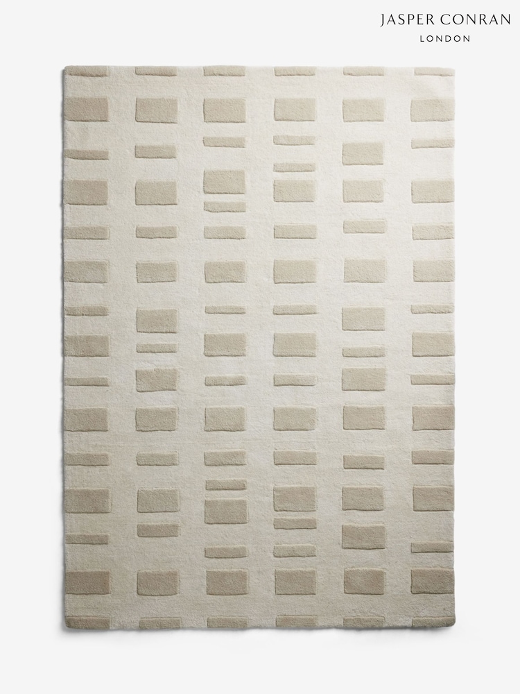 Jasper Conran London Natural Checkerboard Tufted Wool Rug - Image 6 of 6