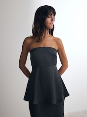 Black Satin Peplum Bandeau Top - Image 1 of 8