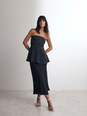 Black Satin Peplum Bandeau Top - Image 2 of 8