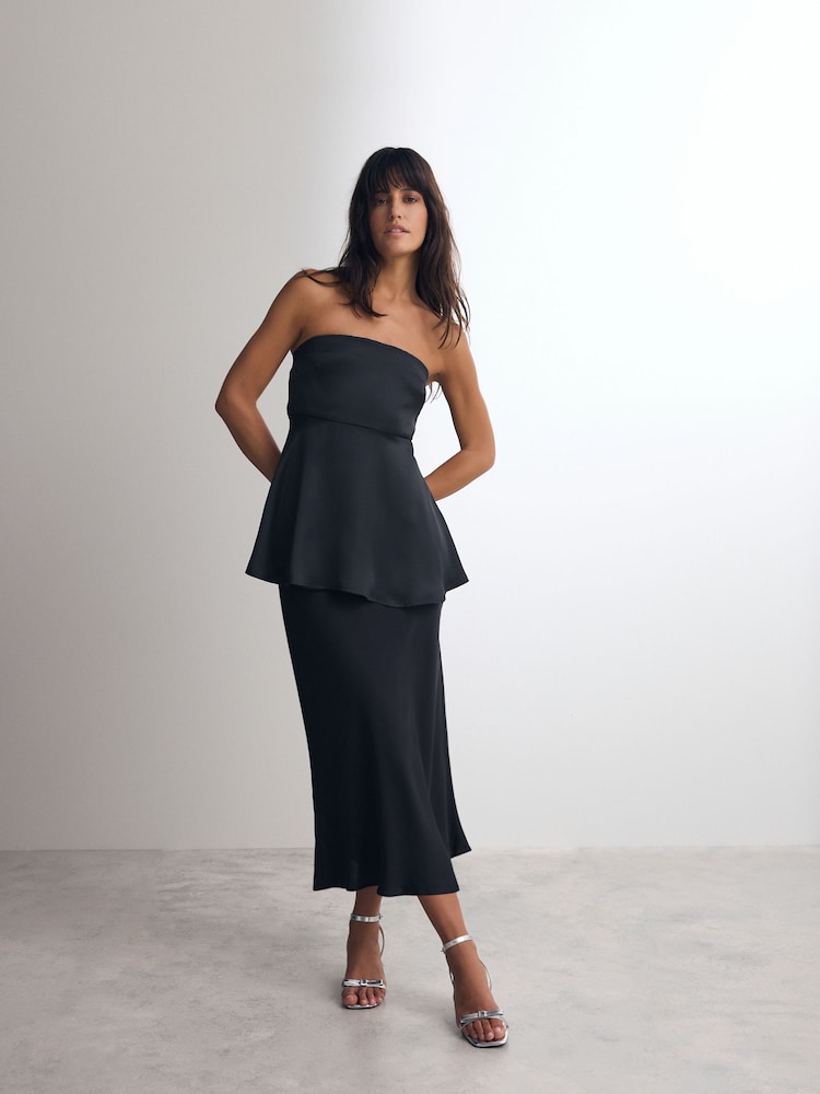 Black Satin Peplum Bandeau Top - Image 2 of 8