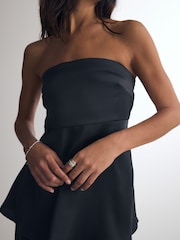 Black Satin Peplum Bandeau Top - Image 5 of 8