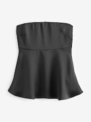 Black Satin Peplum Bandeau Top - Image 6 of 8