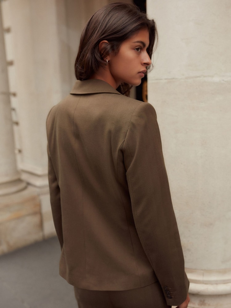 Vert kaki - Blazer simple boutonnage en laine - Image 4 of 5