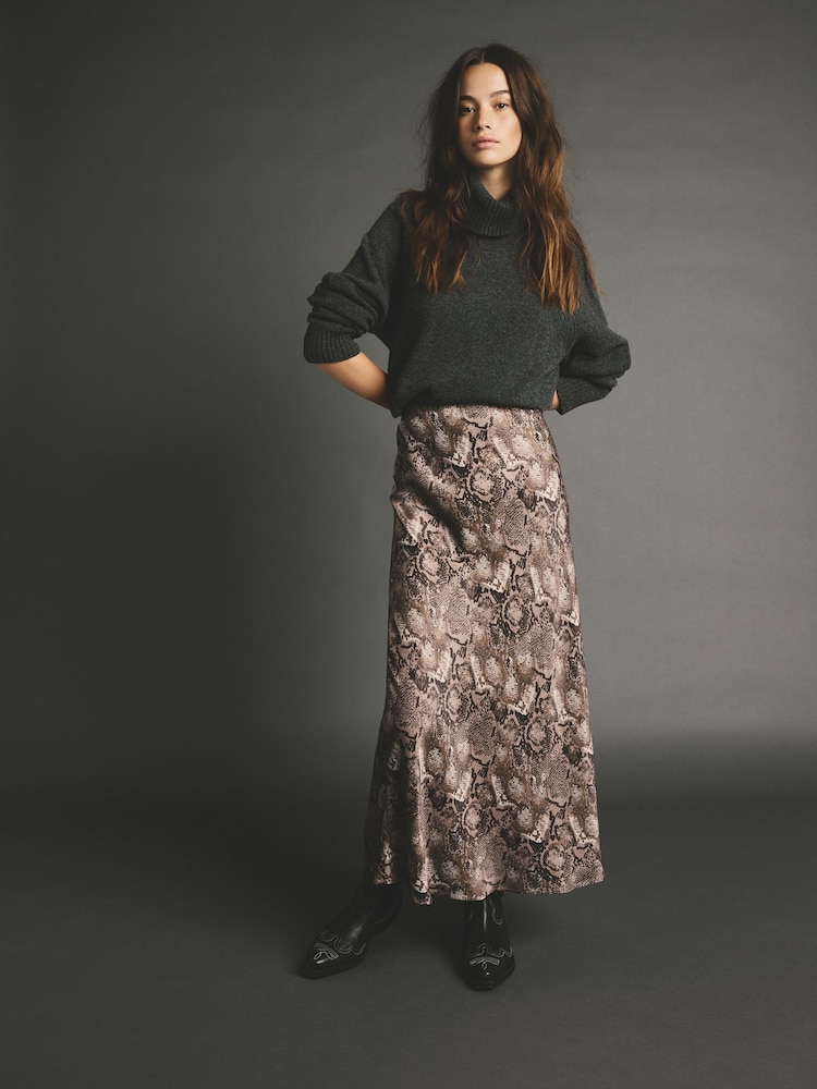 Snake Printed Satin Midi Skirt - Image 1 of 7