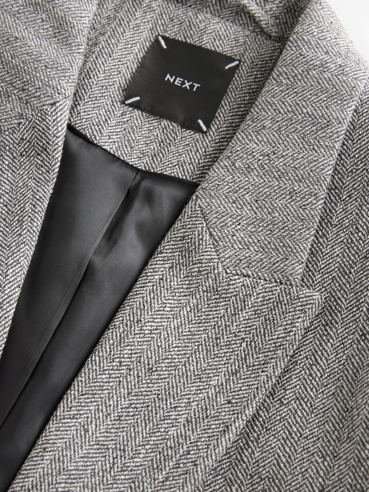 Schwarz/Weiß - Entspannt geschnittener Blazer mit Fischgrätmuster - Image 3 of 4