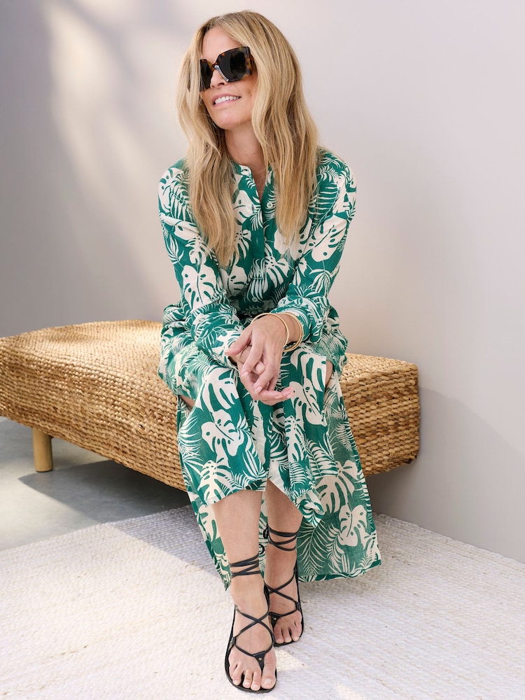 Cotton Traders Green Printed Maxi Shirt Dress - Image 1 of 4 Cotton Traders Green Printed Maxi Shirt Dress - Image 1 of 4
