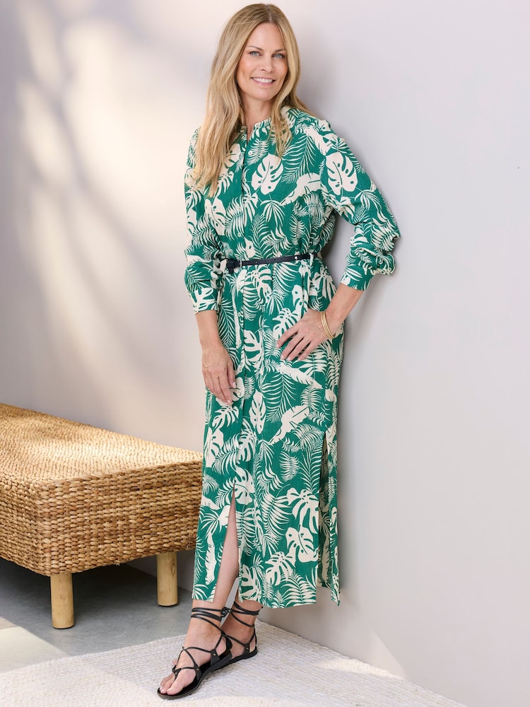 Cotton Traders Green Printed Maxi Shirt Dress - Image 2 of 4 Cotton Traders Green Printed Maxi Shirt Dress - Image 2 of 4