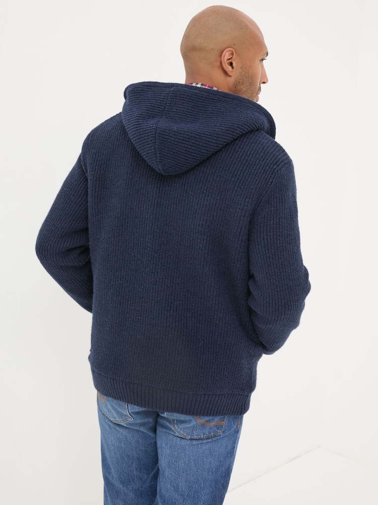 FatFace Linton Navy Knitted Zip Hoodie - Image 2 of 6