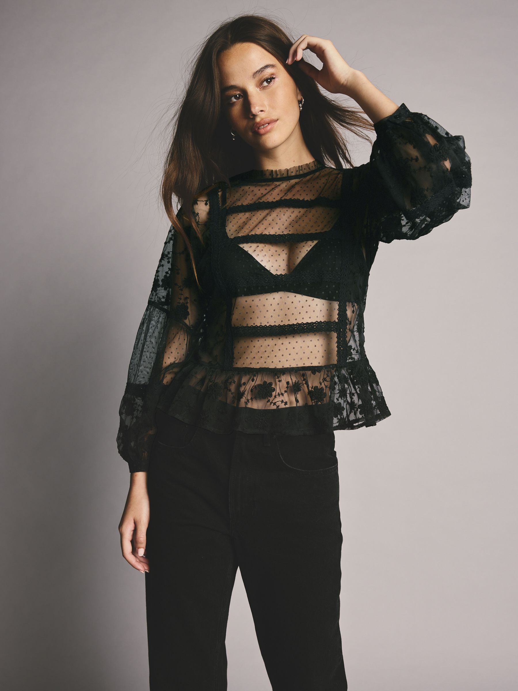 Sheer lace blouse outlet