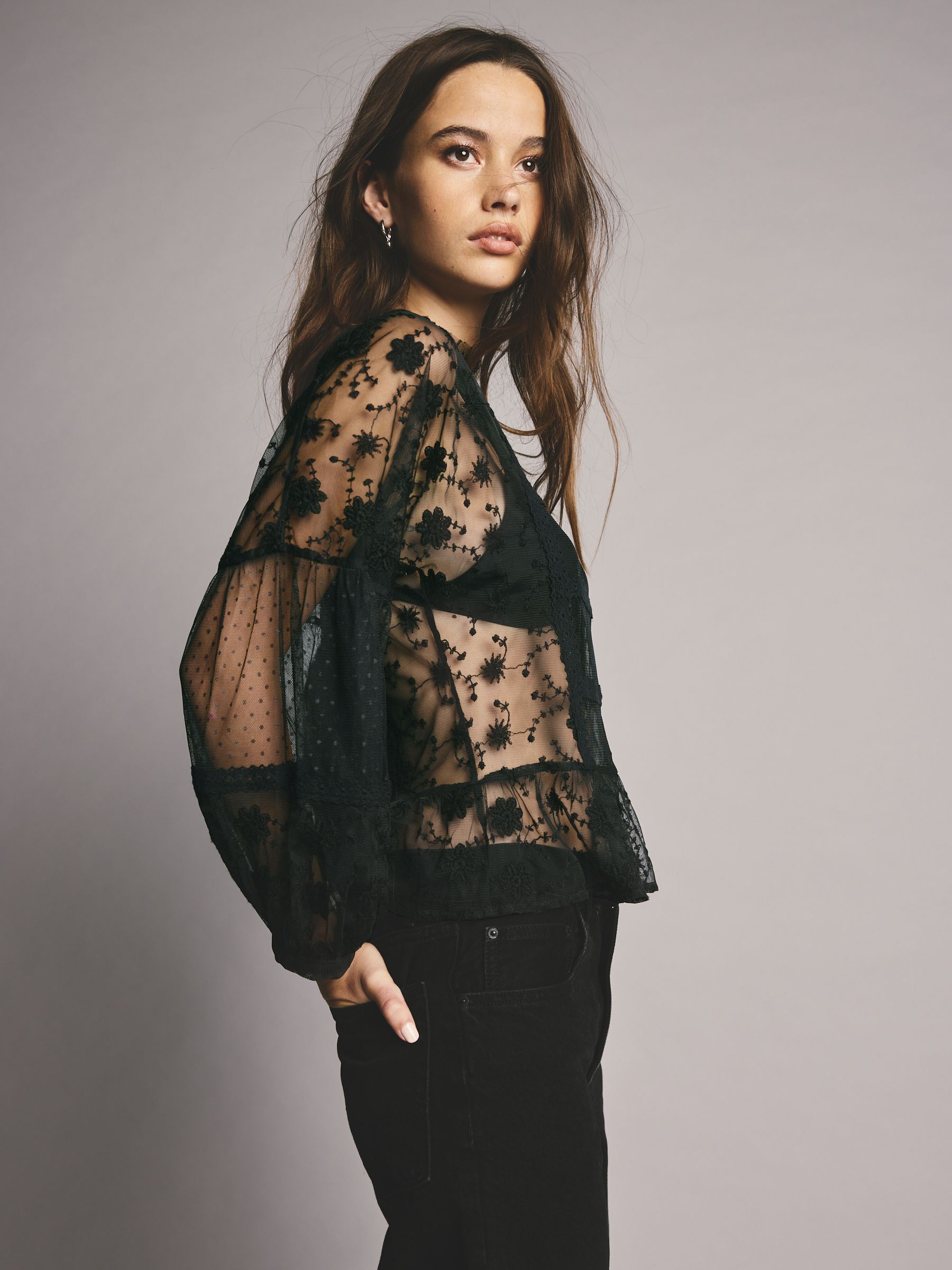 Buy Black Sheer Lace High Neck Blouse from the Next UK online shop