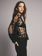 Black Sheer Lace High Neck Blouse - Image 2 of 8