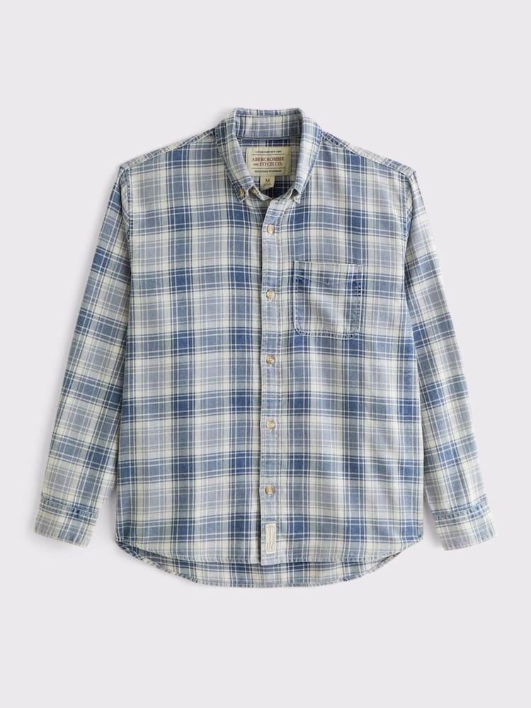 Blå - Abercrombie & Fitch indigo plaid ternet flannelskjorte - Billede 1 af 1