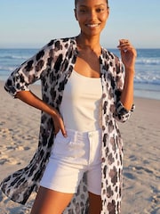 Roman Brown Animal Print Longline Blouse - Image 1 of 4