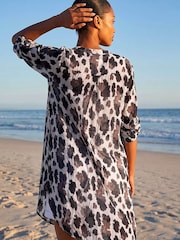 Roman Brown Animal Print Longline Blouse - Image 3 of 4