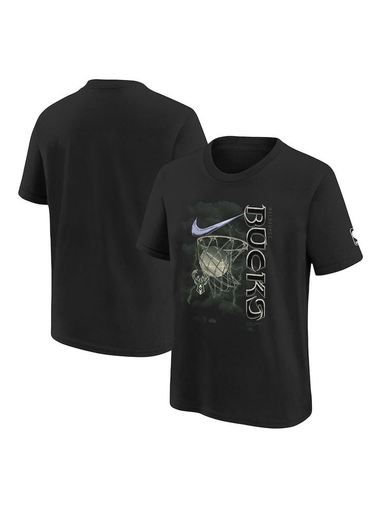 Fanatics Youth NBA Milwaukee Bucks Courtside Logo Max 90 II Short Sleeve 100% Cotton Black T-Shirt - Image 1 of 3