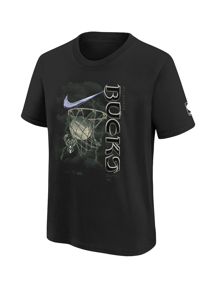 Fanatics Youth NBA Milwaukee Bucks Courtside Logo Max 90 II Short Sleeve 100% Cotton Black T-Shirt - Image 3 of 3