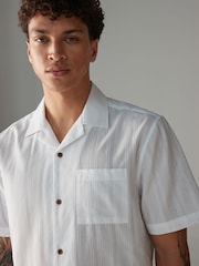White 100% Cotton Textured Seersucker Short Sleeve Shirt - Image 1 of 8
