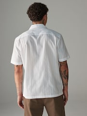 White 100% Cotton Textured Seersucker Short Sleeve Shirt - Image 4 of 8