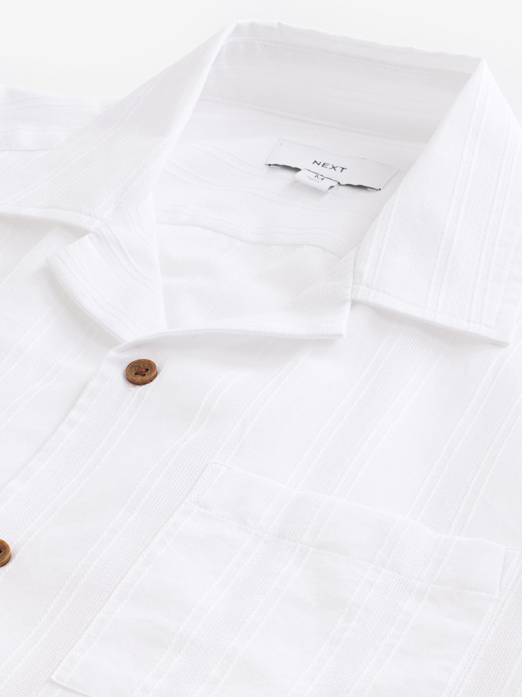 White 100% Cotton Textured Seersucker Short Sleeve Shirt - Image 8 of 8
