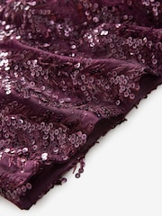 Red Burgundy Sequin Sheer Fluffy Quarter Sleeve Top - Image 6 of 7