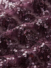 Red Burgundy Sequin Sheer Fluffy Quarter Sleeve Top - Image 7 of 7
