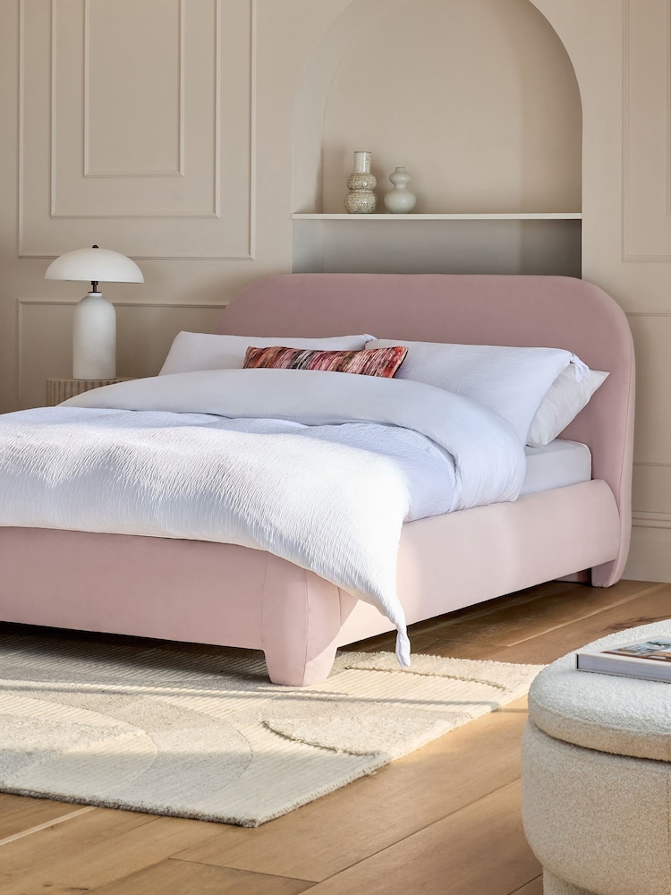 Soft Velvet Blush Pink Lottie Upholstered Bed Frame - Image 1 of 7