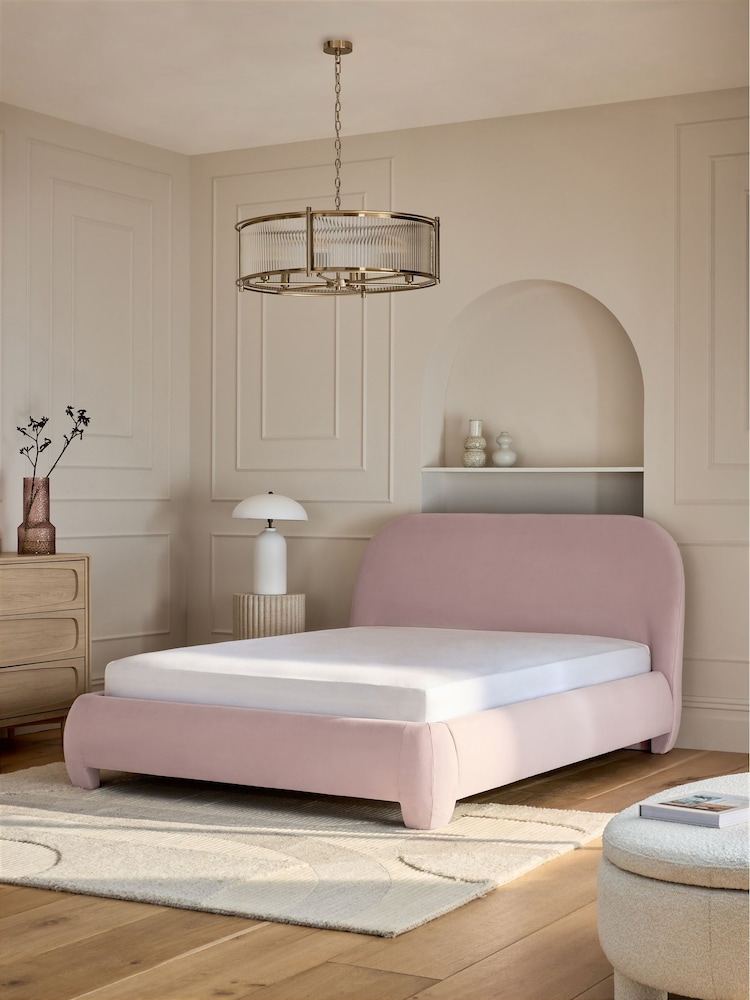 Soft Velvet Blush Pink Lottie Upholstered Bed Frame - Image 2 of 7