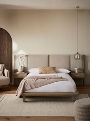 Soft Velvet Pebble Nila Upholstered Hotel Bed Frame with Bedside Tables - Image 1 of 6