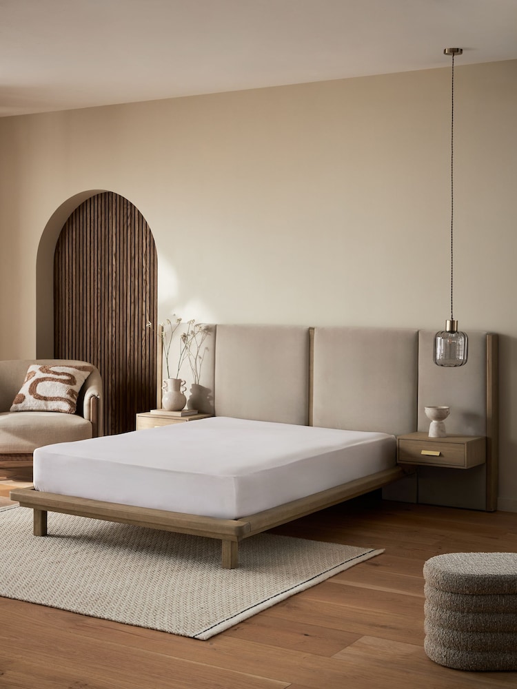 Soft Velvet Pebble Nila Upholstered Hotel Bed Frame with Bedside Tables - Image 2 of 6