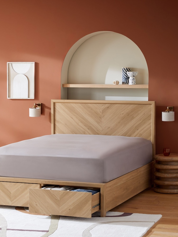 Wood Oak Effect Hayford Bed Frame with Storage Drawers - Image 2 of 7