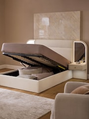 Relaxed Chenille Oyster Mia Upholstered Ottoman Hotel Bed with Bedside Tables and Mirrors With Lights - Image 3 of 8