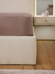 Relaxed Chenille Oyster Mia Upholstered Ottoman Hotel Bed with Bedside Tables and Mirrors With Lights - Image 5 of 8