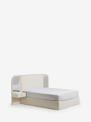 Relaxed Chenille Oyster Mia Upholstered Ottoman Hotel Bed with Bedside Tables and Mirrors With Lights - Image 7 of 8