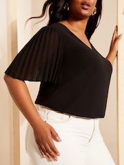 Curves Like These Black Short Sleeve Pleated Top - Image 2 of 4