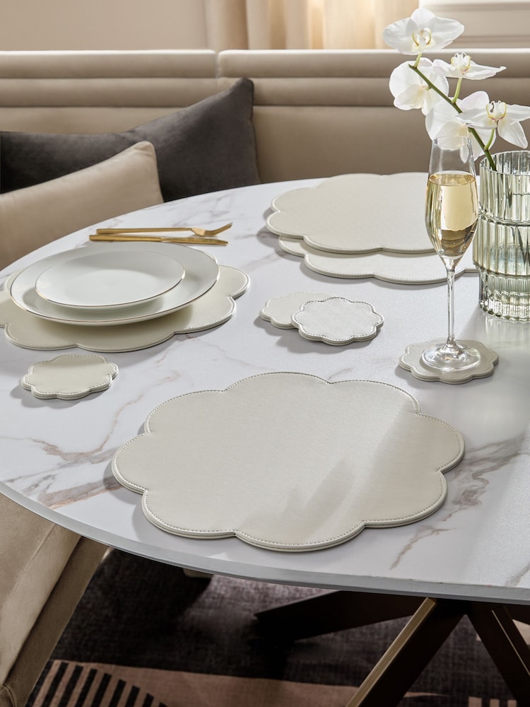 Set of 4 Cream Flower Faux Leather Placemats and Coasters - Image 1 of 4
