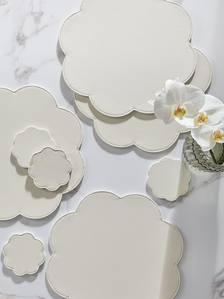 Set of 4 Cream Flower Faux Leather Placemats and Coasters - Image 2 of 4