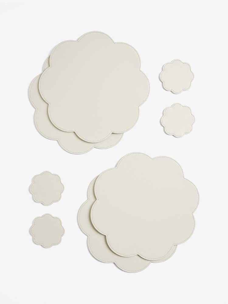Set of 4 Cream Flower Faux Leather Placemats and Coasters - Image 4 of 4