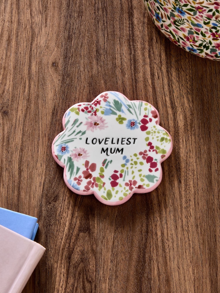 Pink Floral Print Loveliest Mum Coaster - Image 1 of 3
